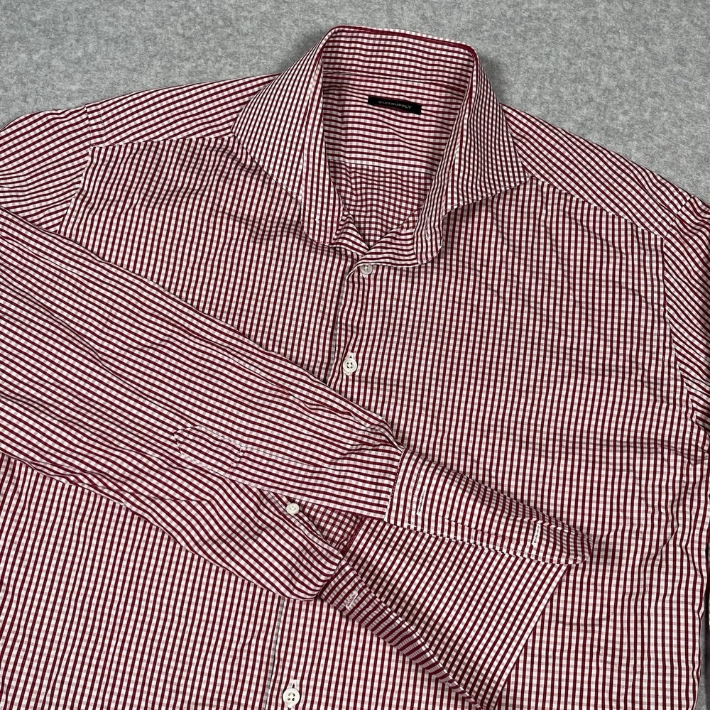 Suitsupply Shirt Mens 42 Red Check Gingham Cotton Button Up French/Barrel Cuffs